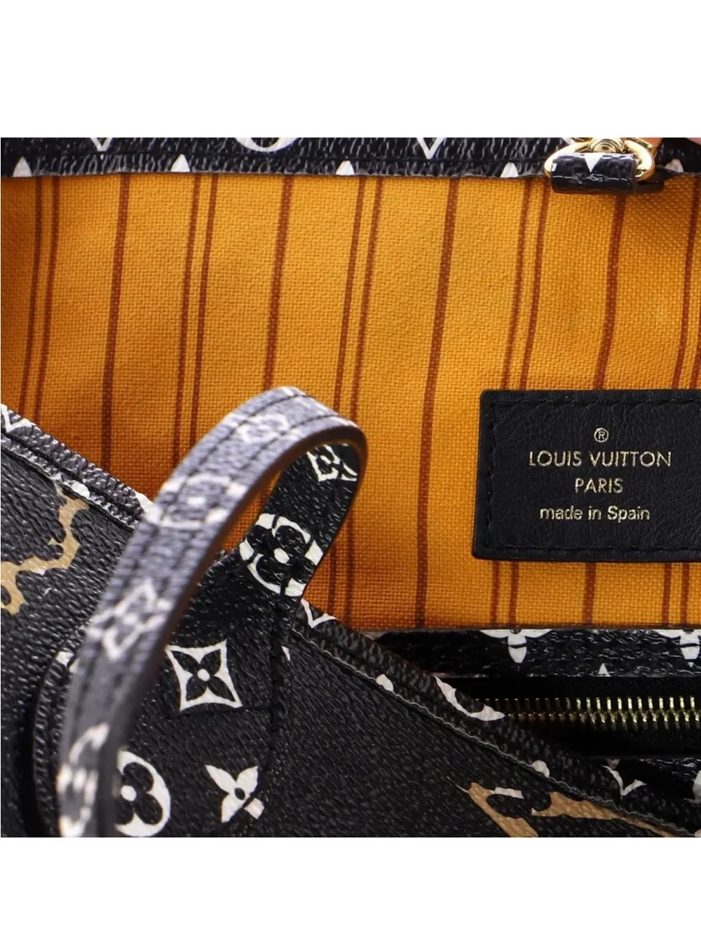 Louis Vuitton Black and Gold Leopard Monogram Neverfull Shoulder Tote